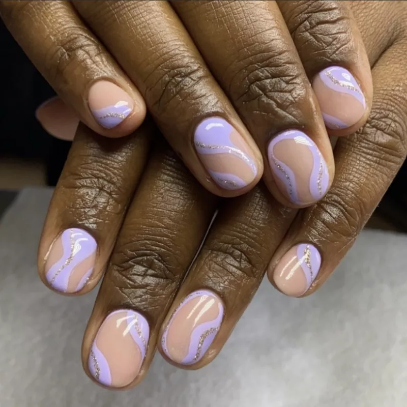 Pastel purple and latte nude nail art