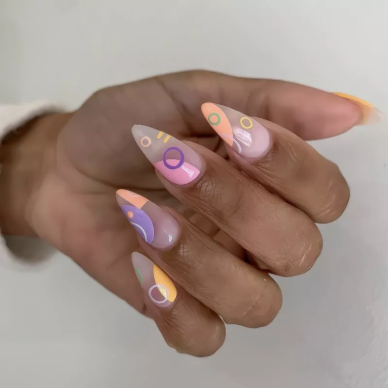 Abstract negative space pastel manicure on stiletto nails