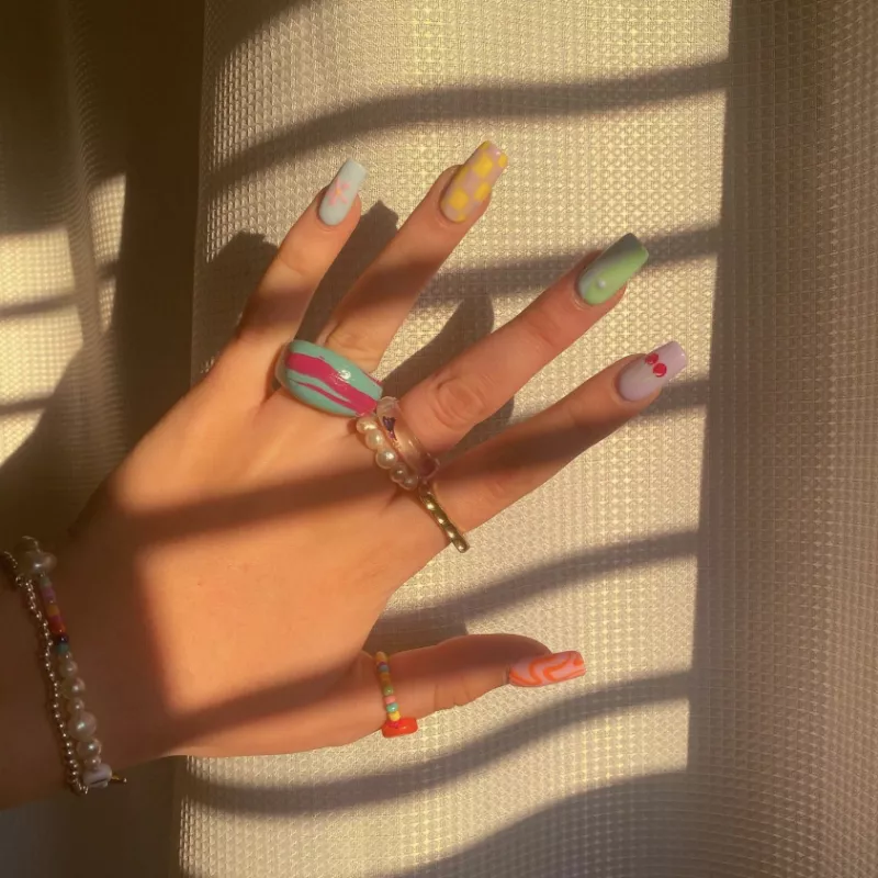 Multi design pastel nail art