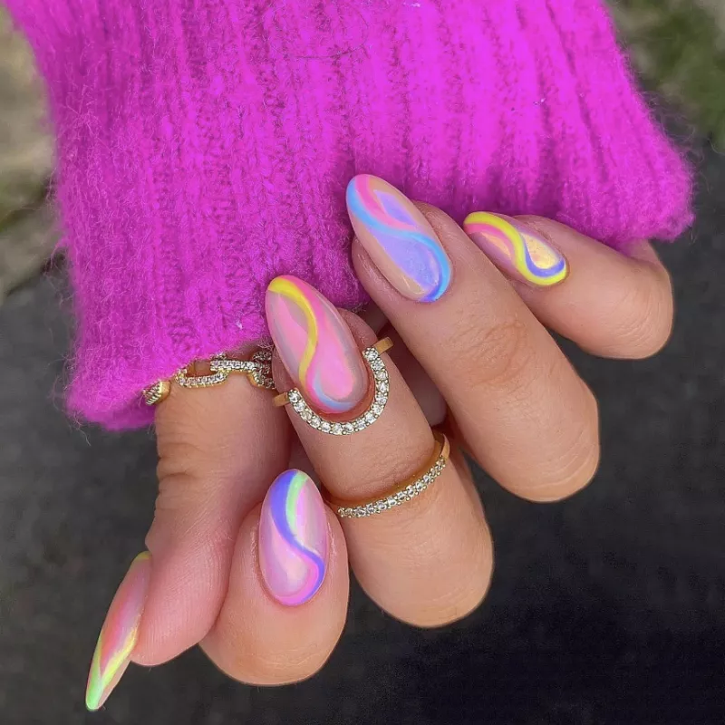 Pastel rainbow swirl nail art