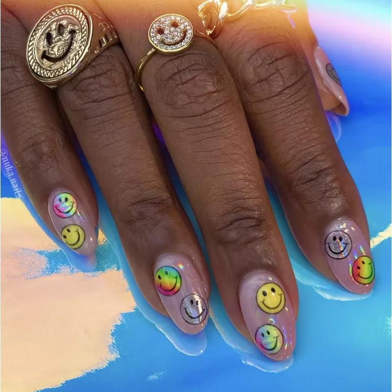 nails with smiley face stickers