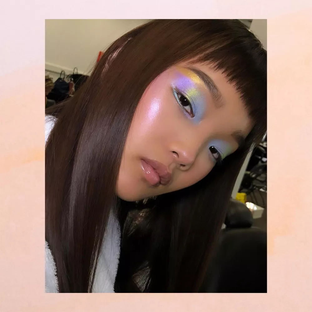 woman with colorful eye makeup 