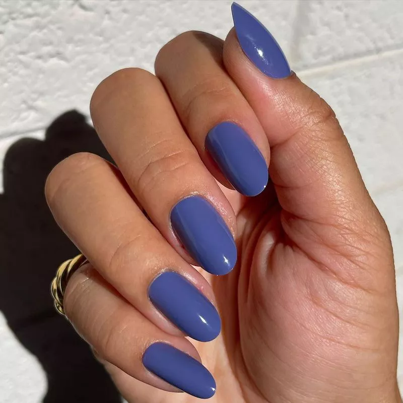 Long nails with denim blue polish
