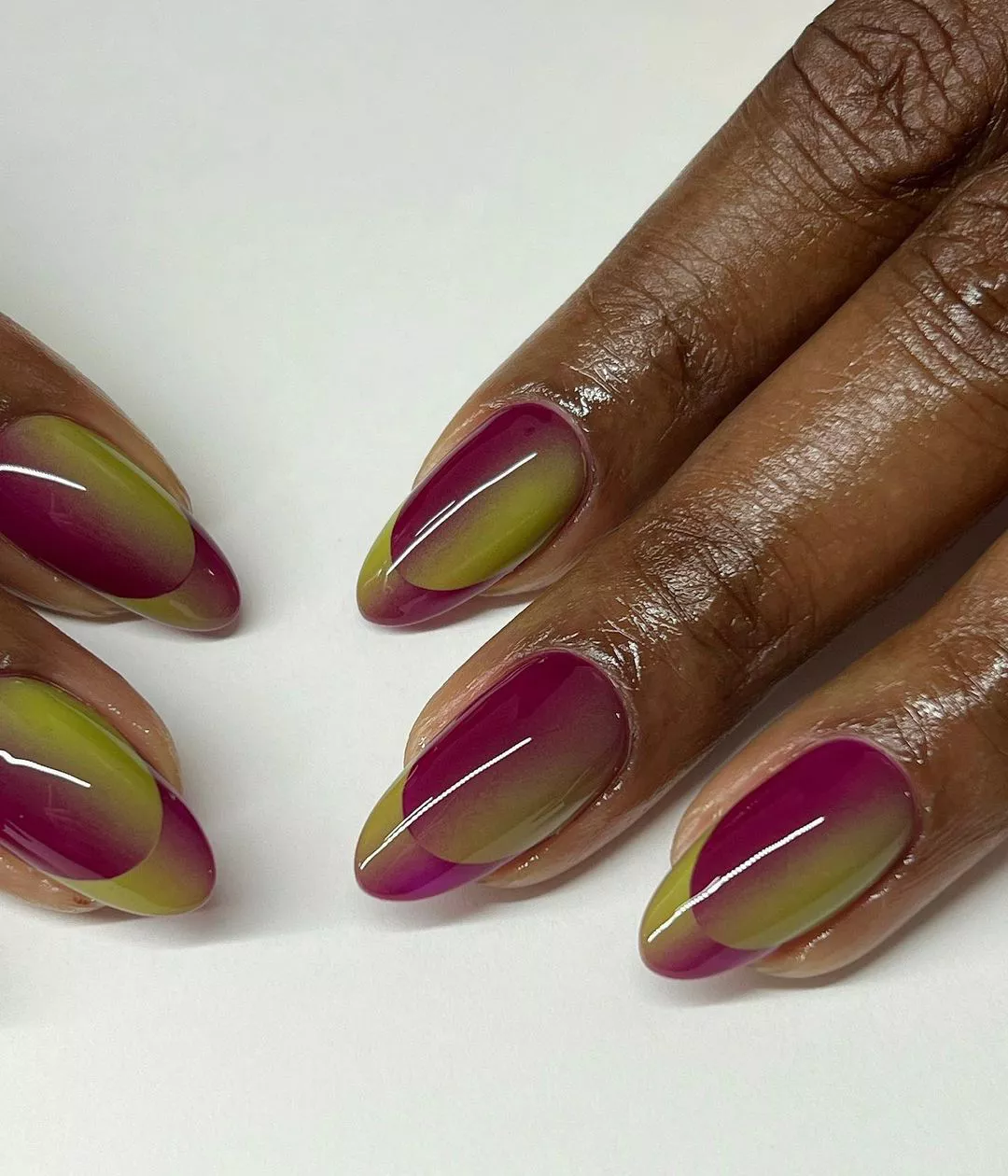 Magenta and Chartreuse French Illusion Nails