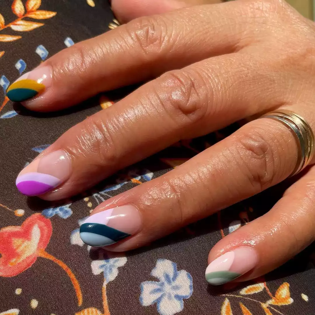 French manicure with multicolor apex tips