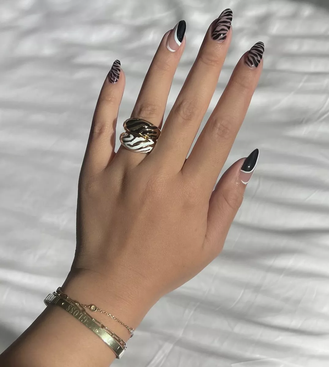 Black and white negative space nails. 