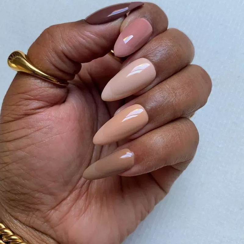 Neutral two-toned gradient French manicure with almond tips