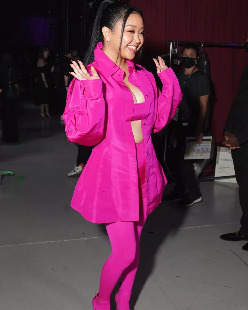 Lana Condor in Barbie pink