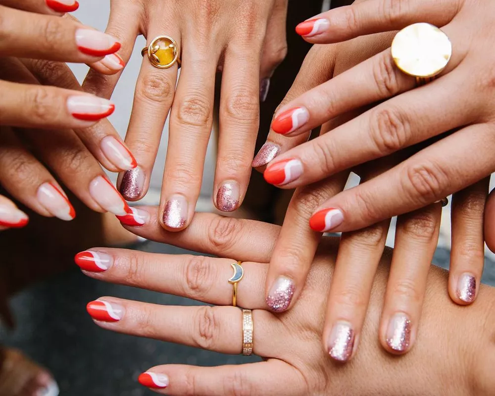 Group shot of red and white manicures