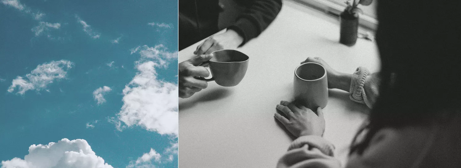 sky and people holding coffee