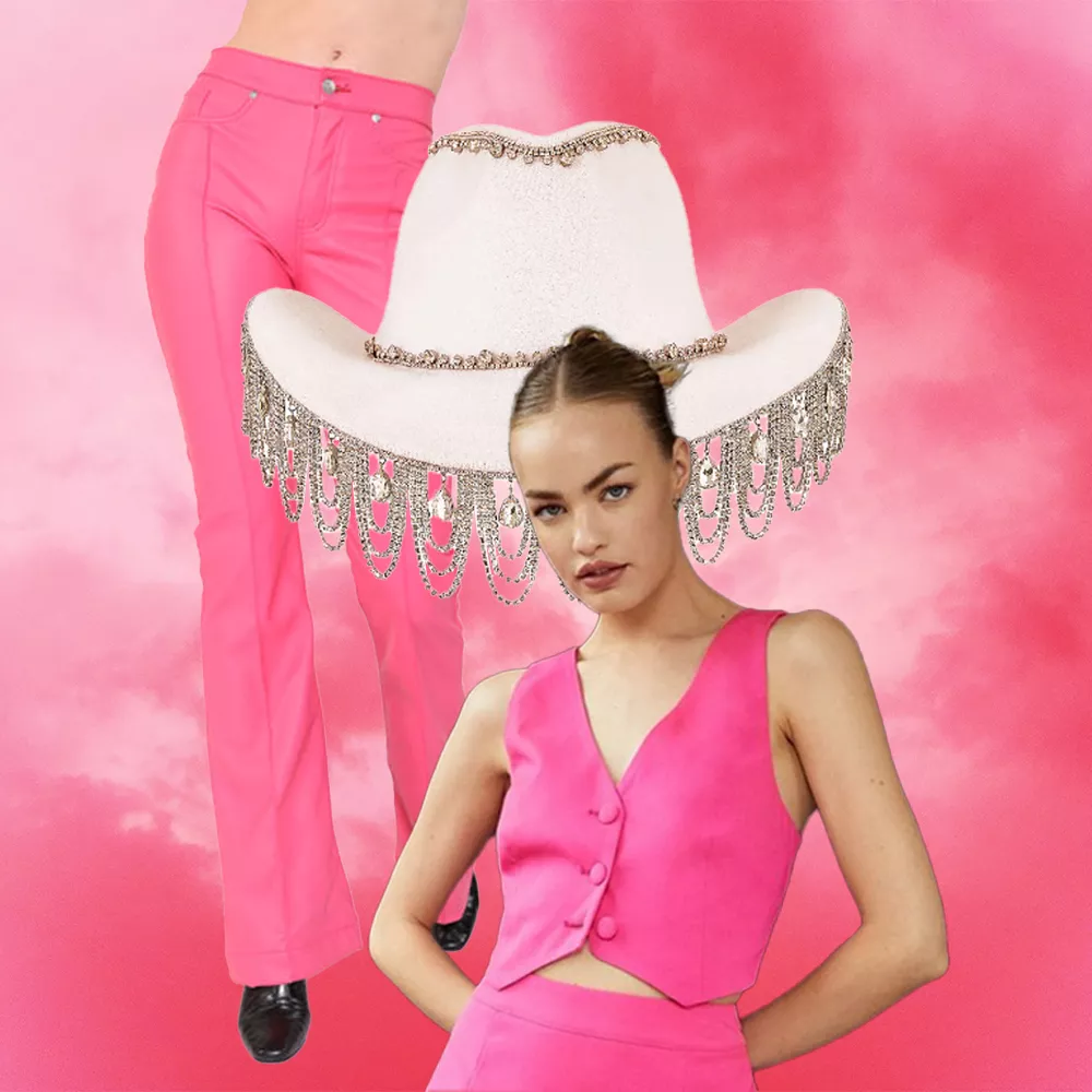 Pink cowboy hat outfit collage