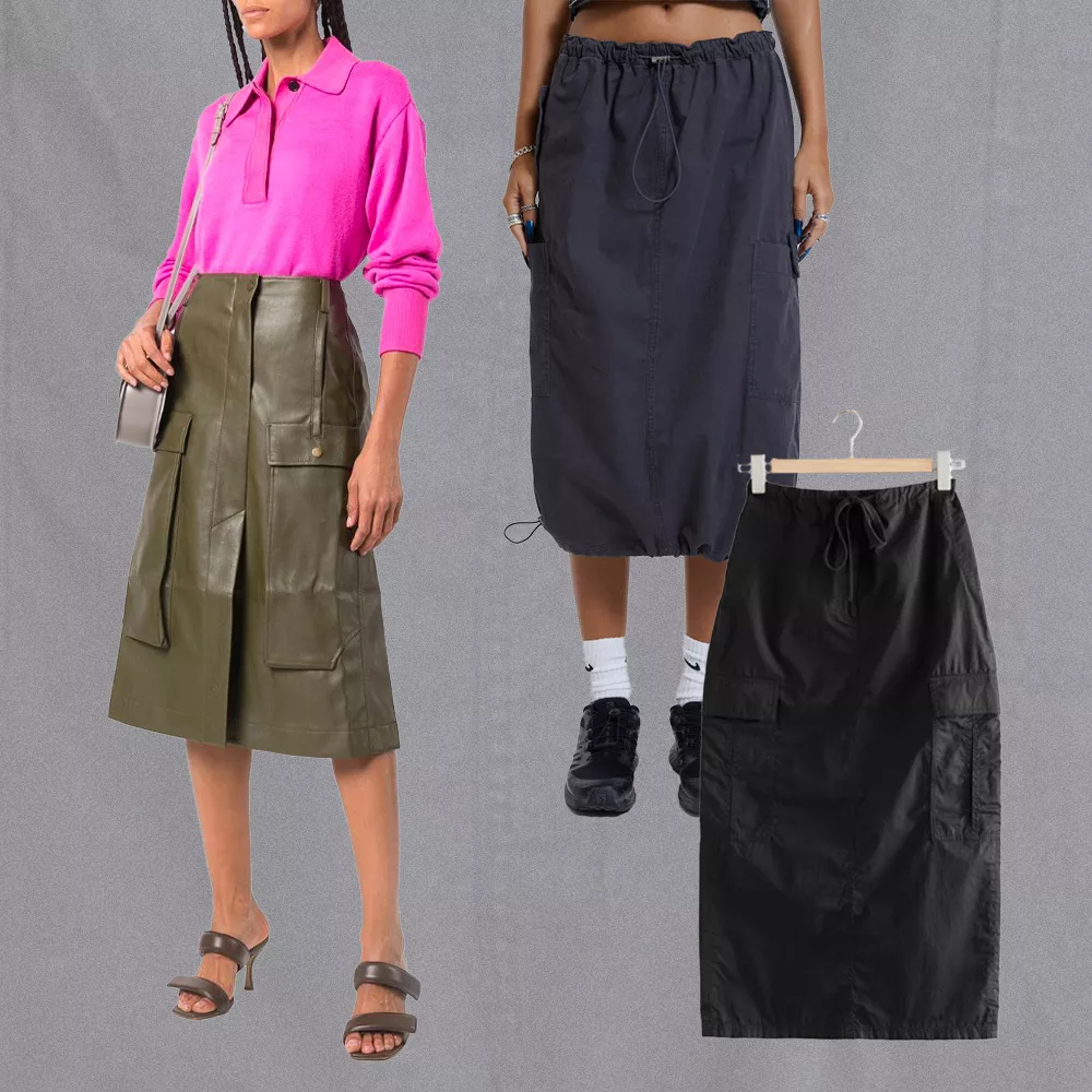 Cargo skirt trend collage