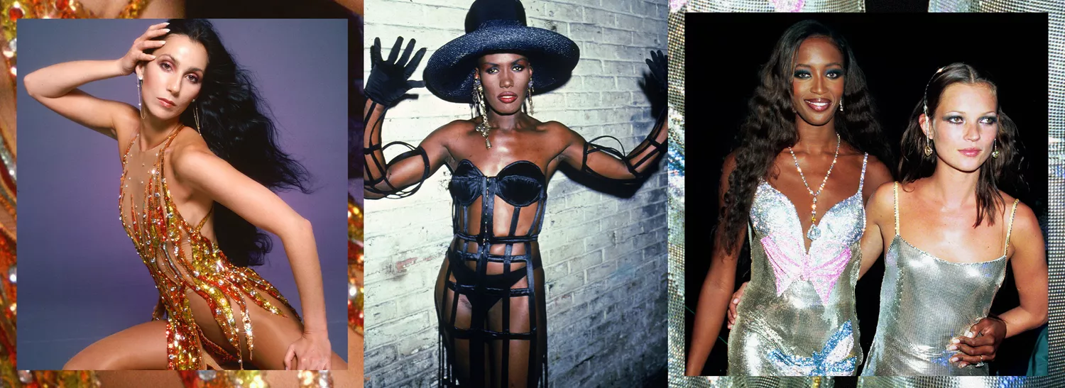 Collage of Cher, Grace Jones, Kate Moss, and Naomi Campbell 