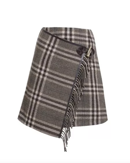 black and white checked wool skirt