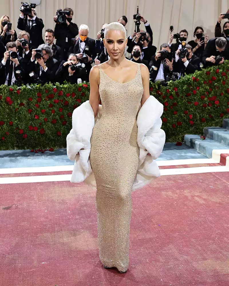 Kim Kardashian wearing Marilyn Monroe's vintage Bob Mackie dress at the 2022 Met Gala.