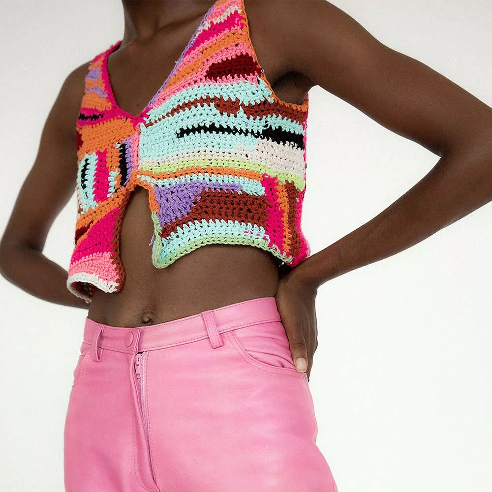 Crochet top and pink pants