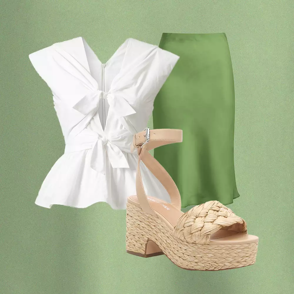 Lime slip skirt outfit collage