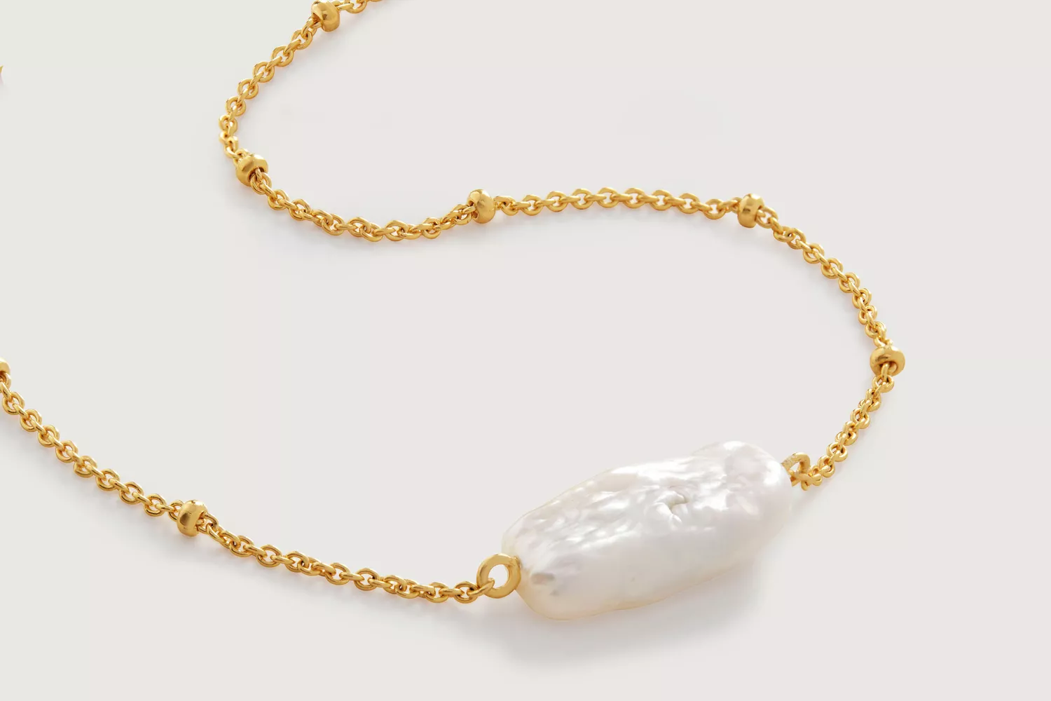 Monica Vinader Nura Biwa Pearl Beaded Chain Necklace