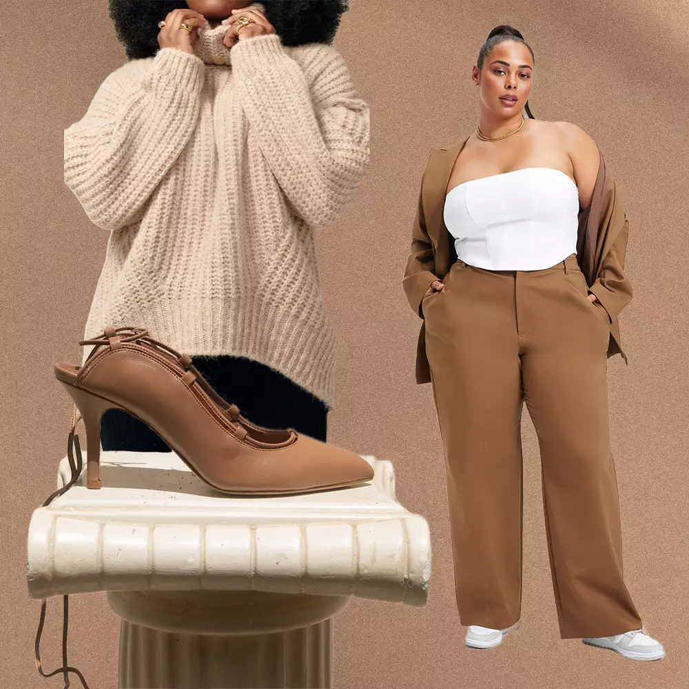 Turtleneck and trousers outfit collage