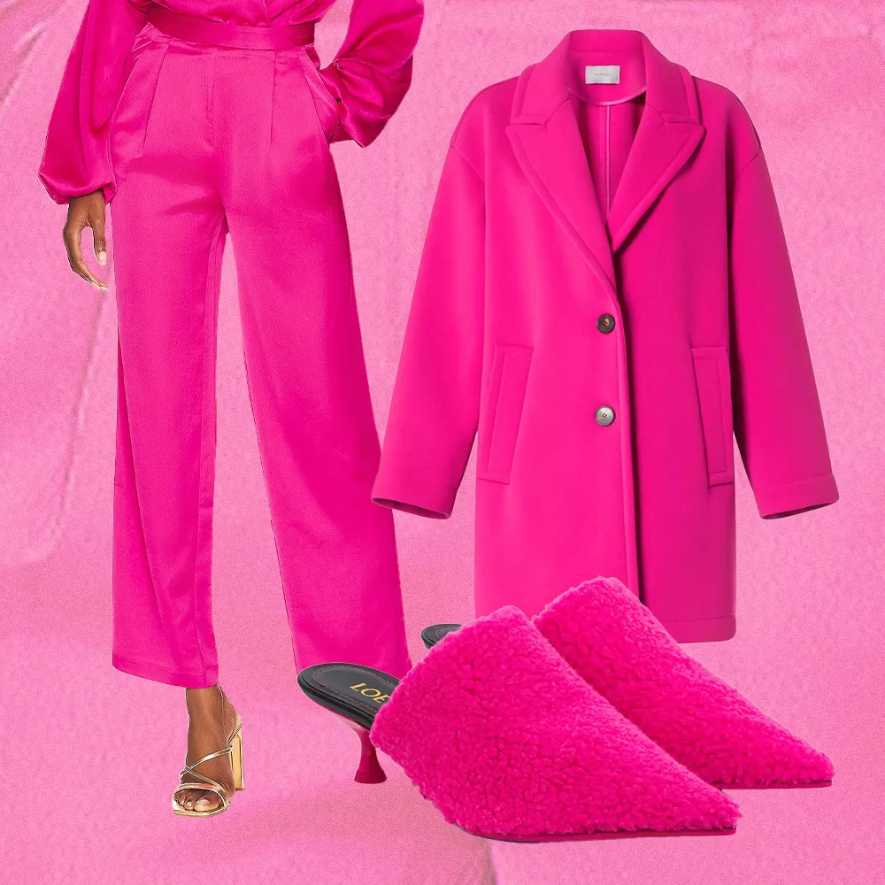 Pink trousers outfit collage