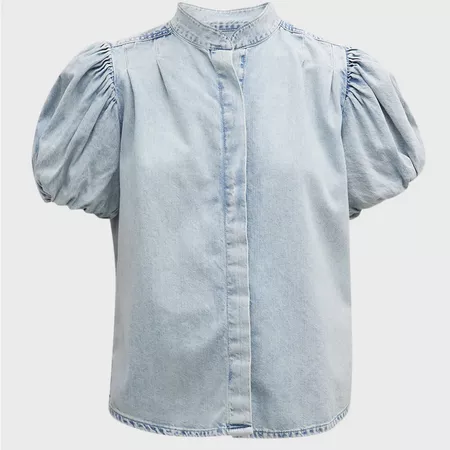 Puff Sleeve Denim Button-Up Shirt by Frame