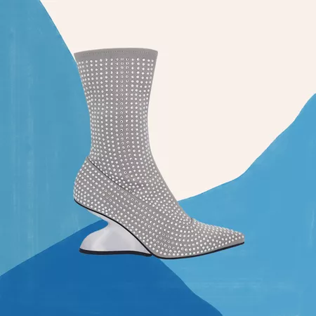 Zania Gem-Embellished Sculptural Heel Boots in Grey