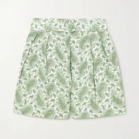Ondine Belted Paisley-Print Linen Shorts