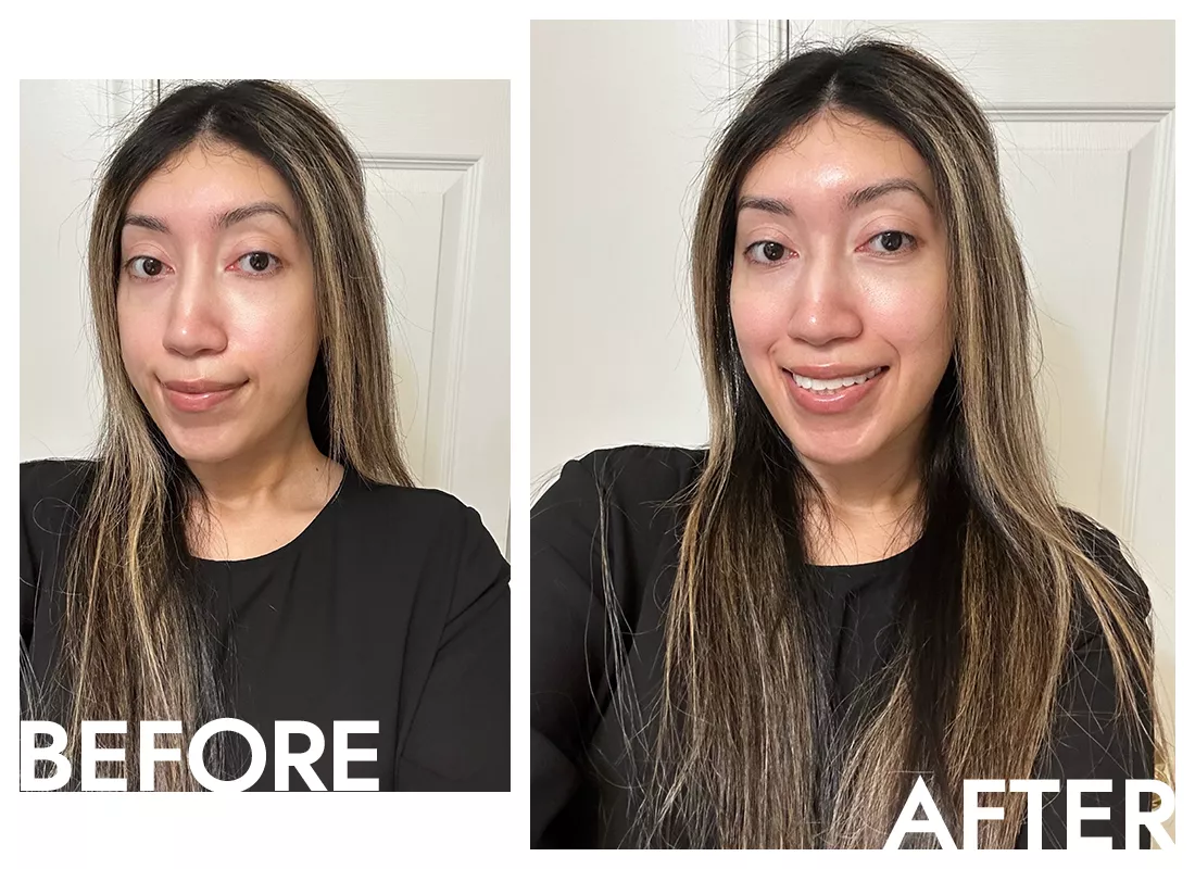 Byrdie writer Karla Ayala's skin before and after applying the Drunk Elephant Protini Polypeptide Cream