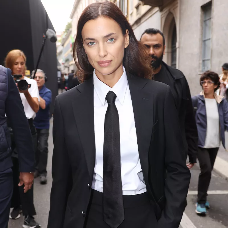 Irina Shayk in a suit and tie
