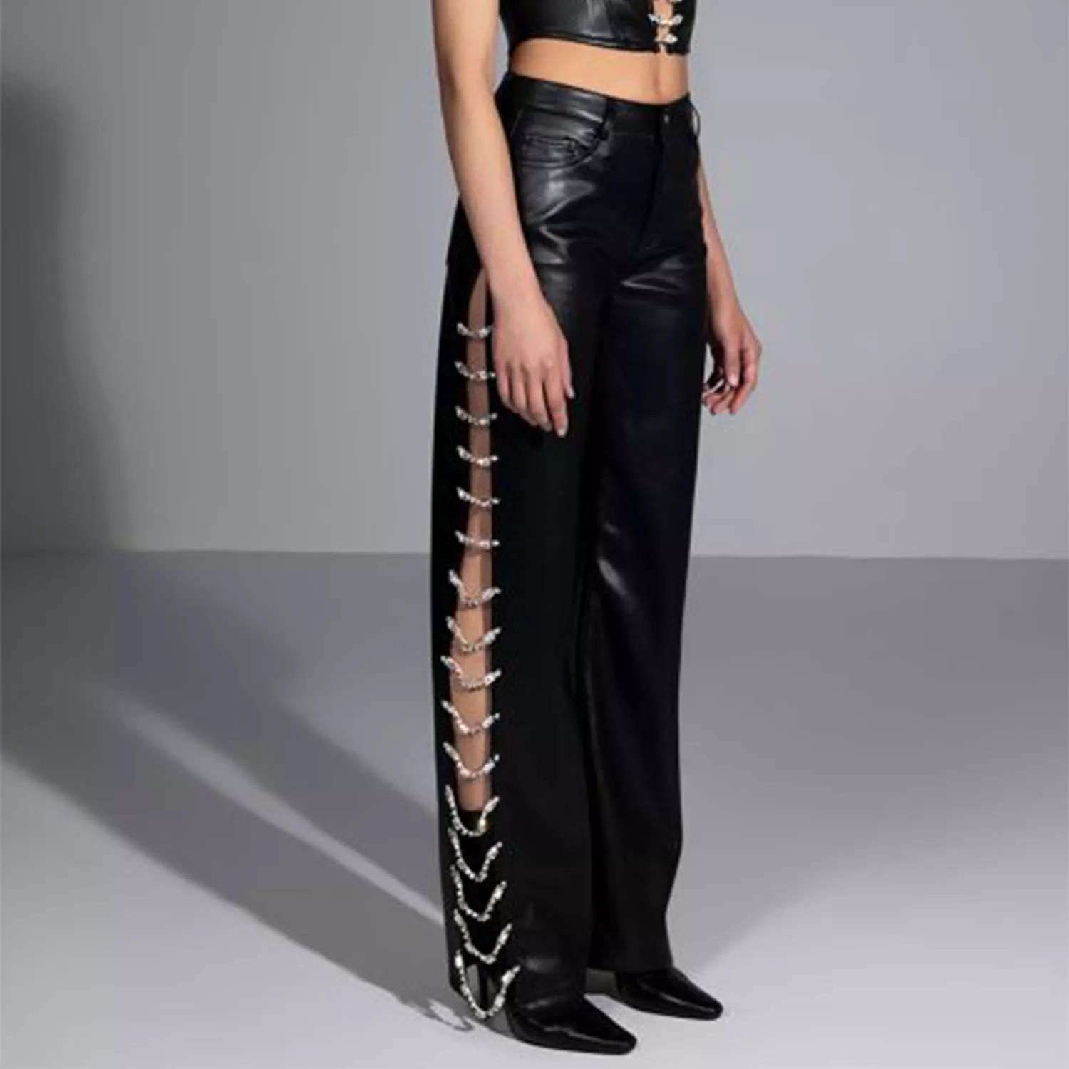 Covered in Ice Faux Leather Rhinestone Pant