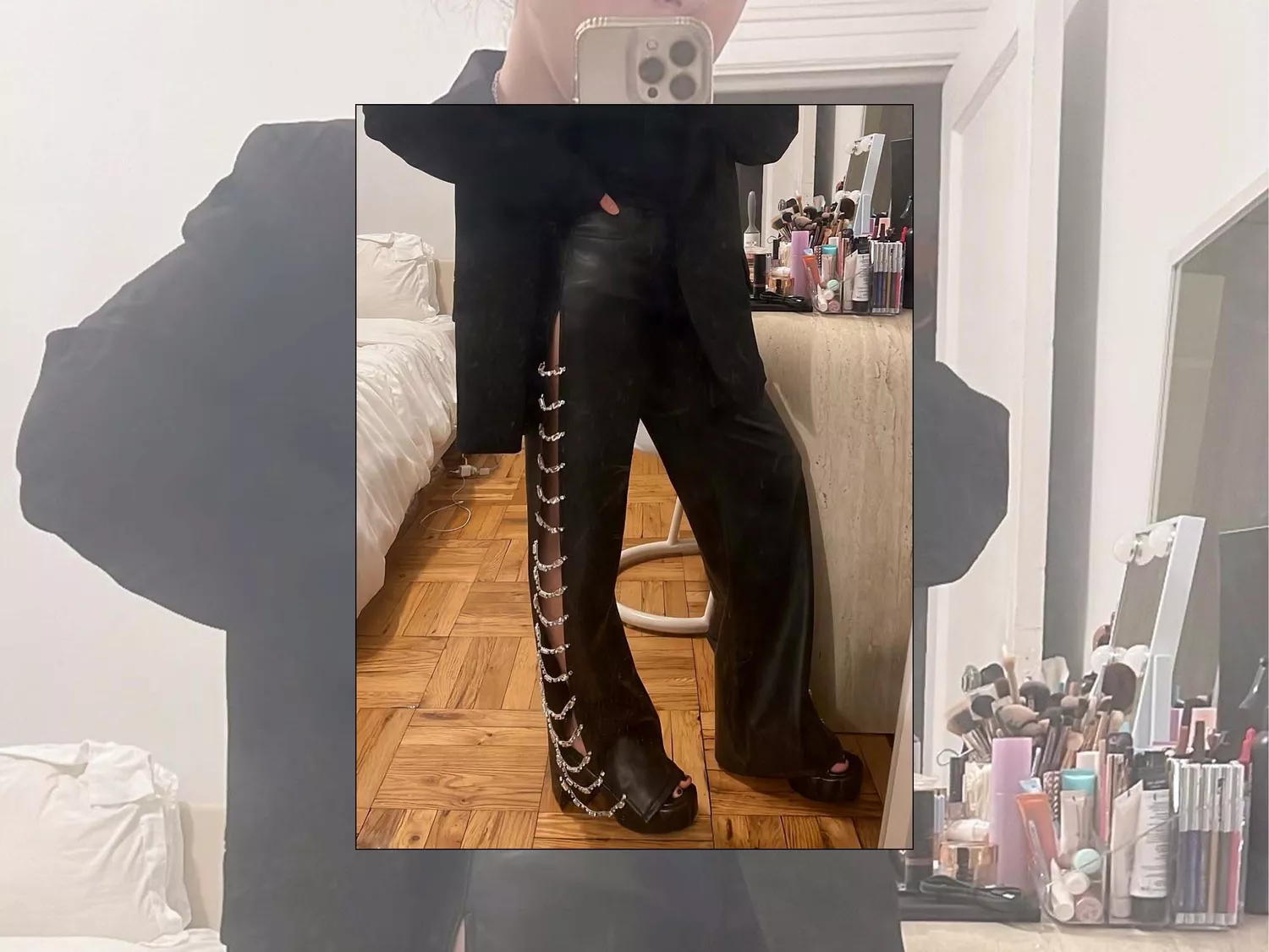 Star Donaldson wearing black rhinestone pants.