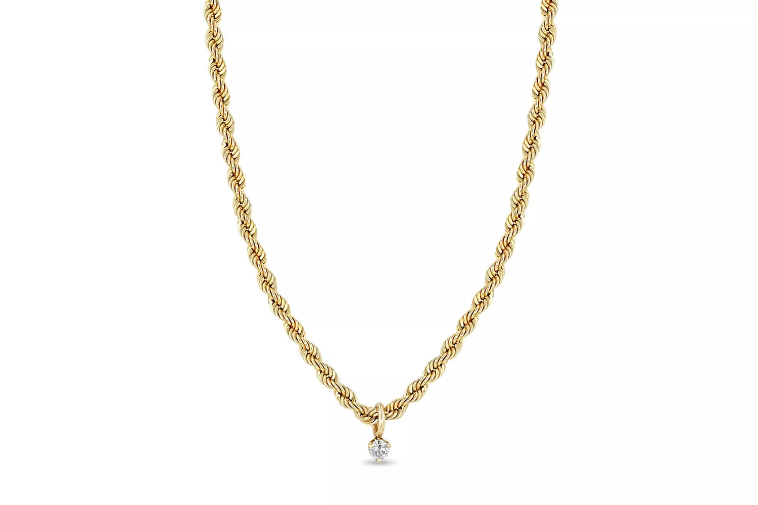 zoe chicco 14k medium rope chain necklace with dangling prong diamond