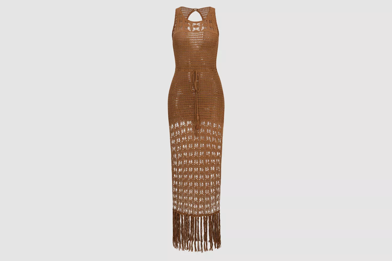 Micas Tassel Hem Crochet Knit Cover-Up Dress