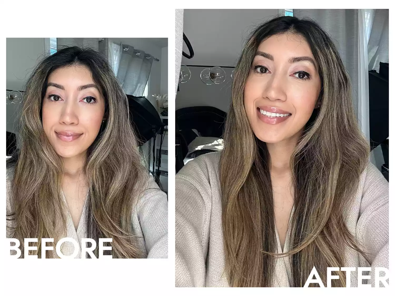 Karla Ayala before and after using the Perfect Smooth Shampoo