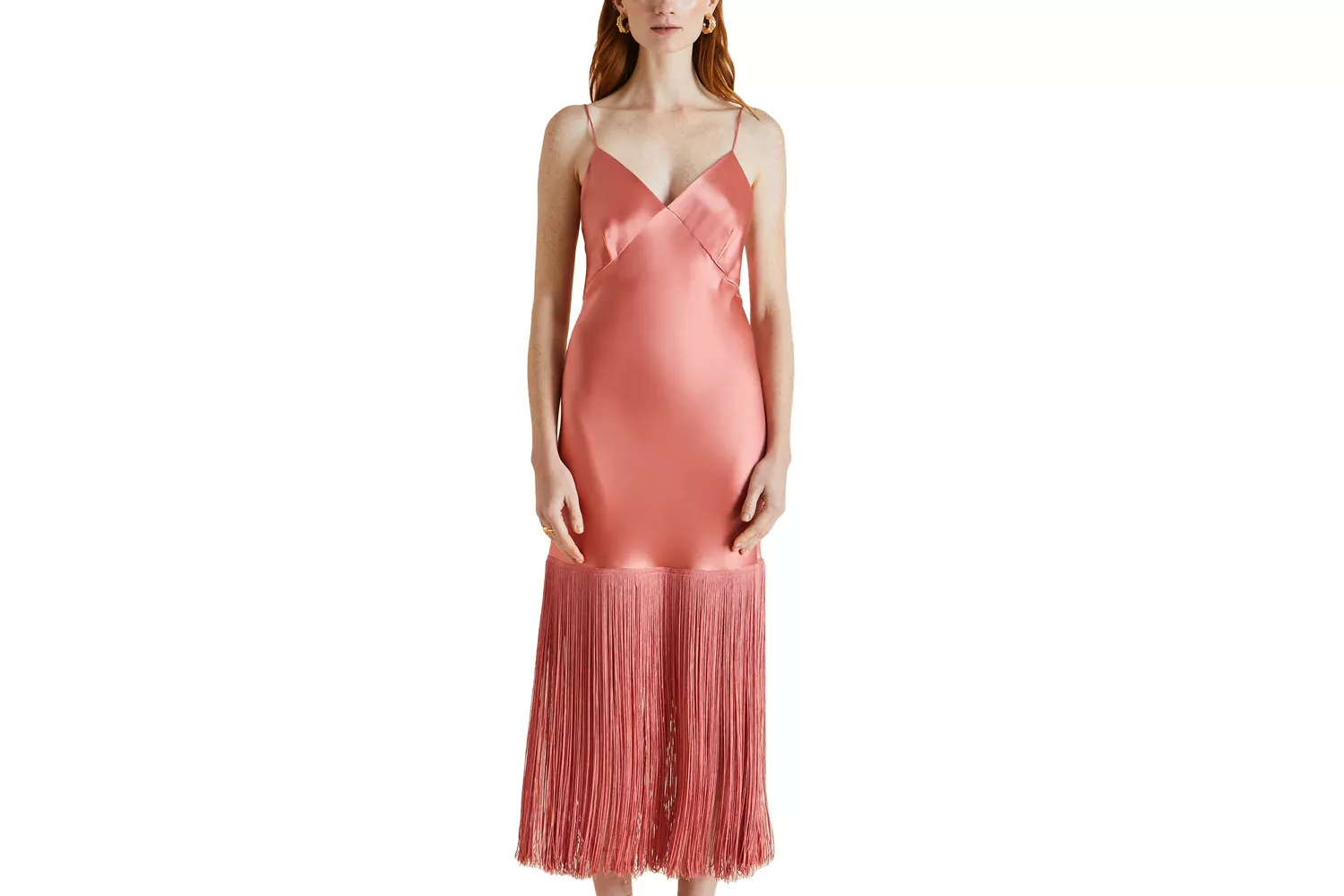 Olivia Von Halle Zoya Pink Silk Fringed Slip Dress