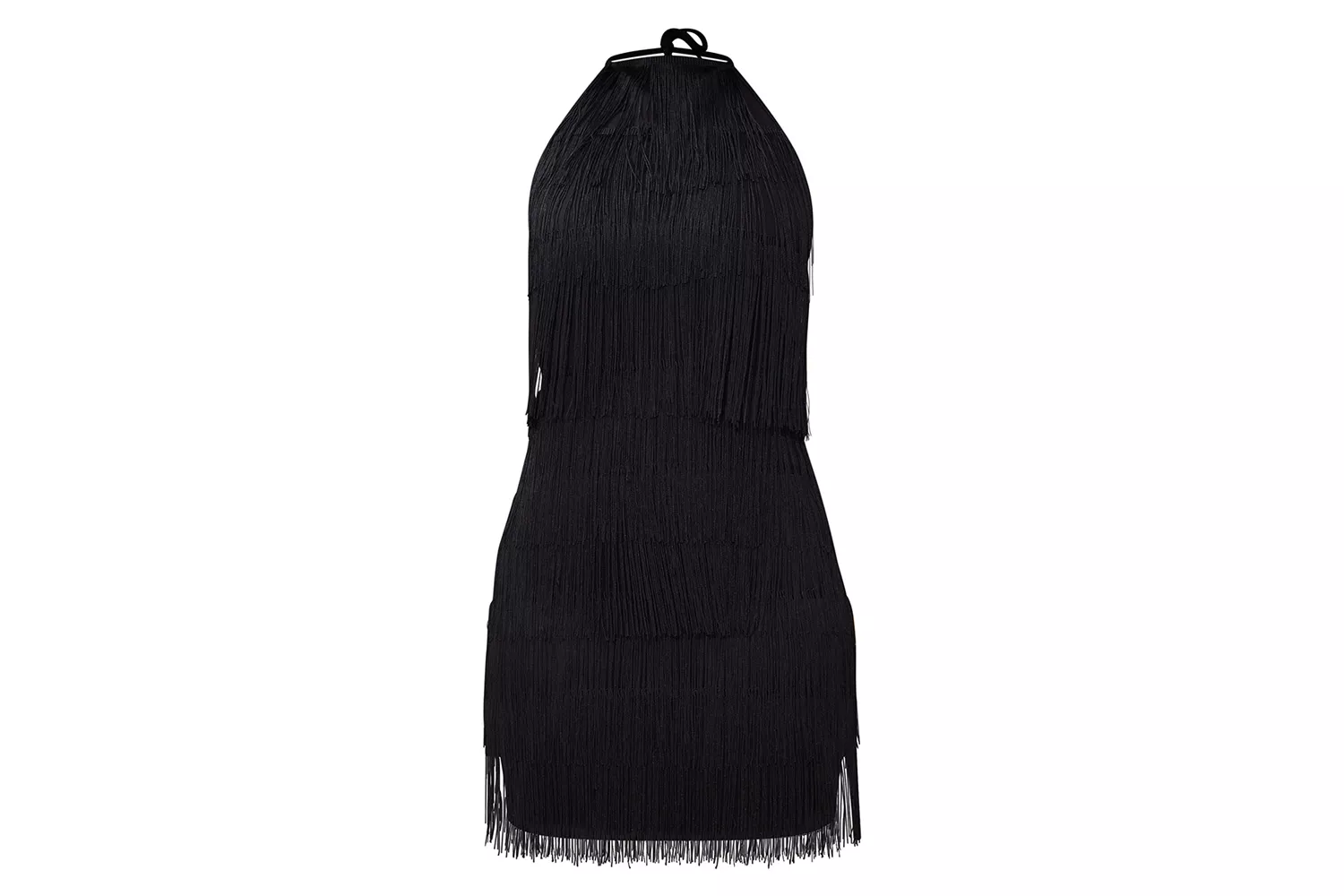 Pretty Little Thing Black Tassel Detail Halterneck Bodycon Dress