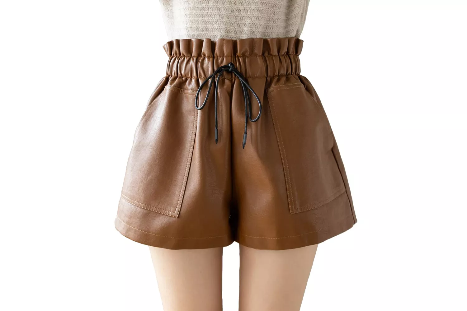 SCHHJZPJ High Waisted Wide Leg Faux Leather Shorts for Women