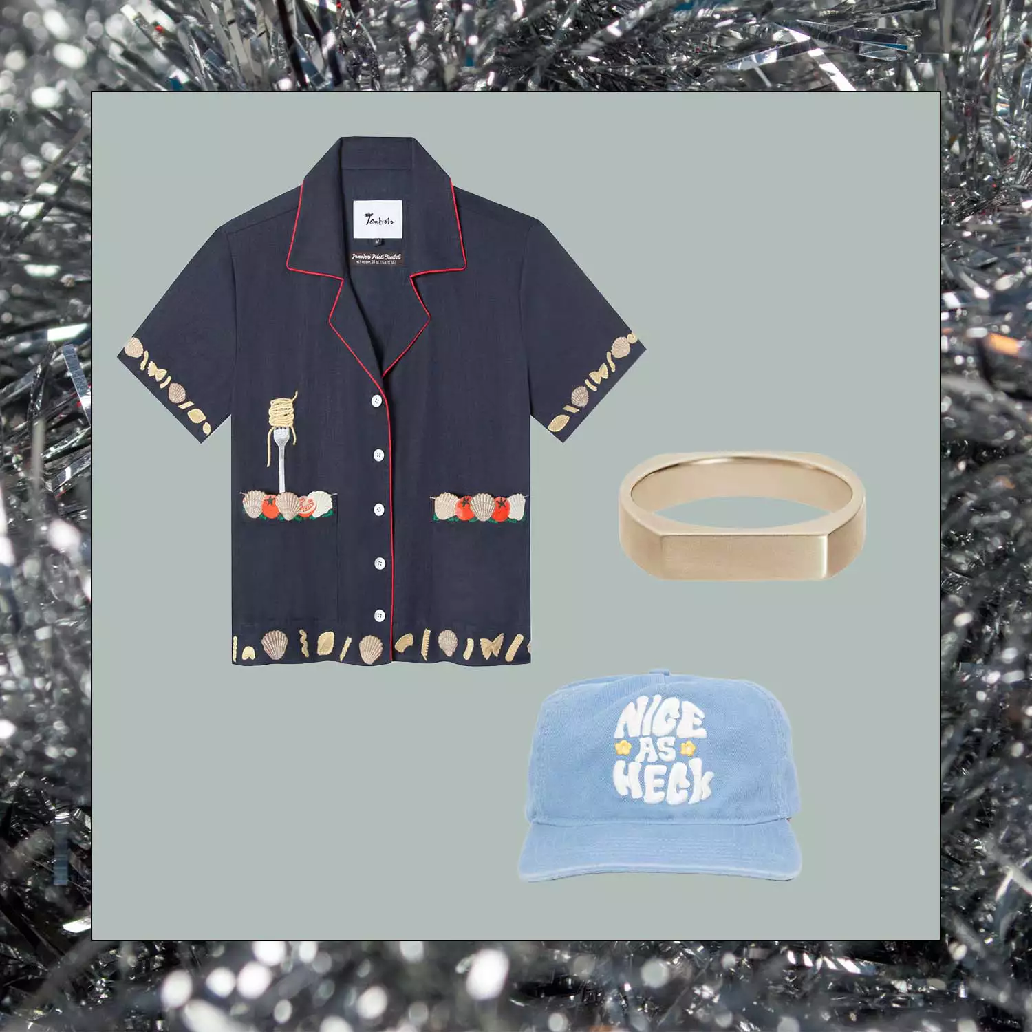 Tombolo shirt, Bliss Lau ring, and Nice as Heck hat