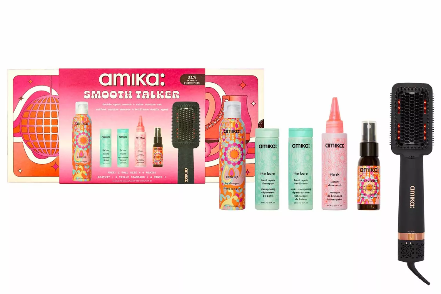 Amika Smooth Talker Double Agent Straightening Blow Dry Brush Hair Set