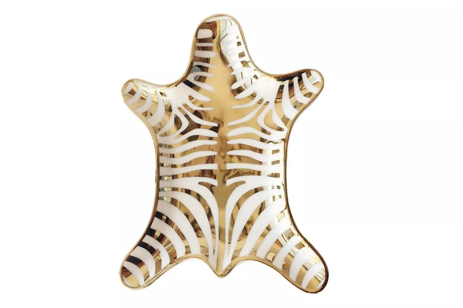 NUYKOUY Zebra Stripe Jewelry Tray Ceramic Dishes Plate Gilded