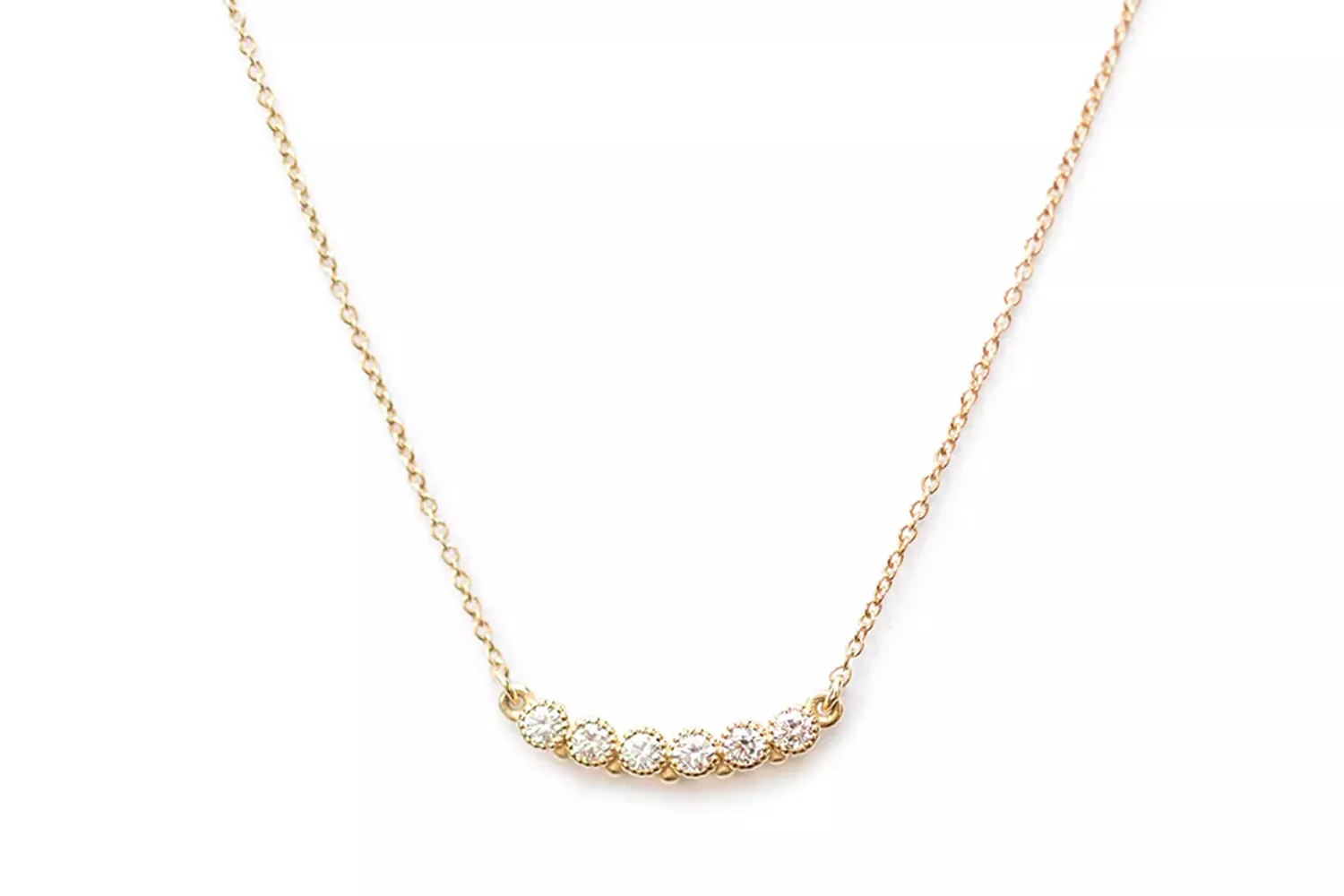 6 Stone Diamond Bezel Beaded Necklace