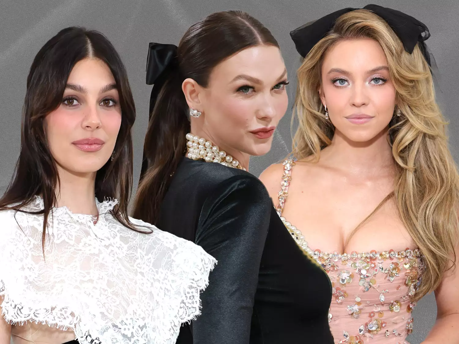Camila Marrone, Karlie Kloss, and Sydney Sweeney wearing hair accessories at the 2023 Met Gala