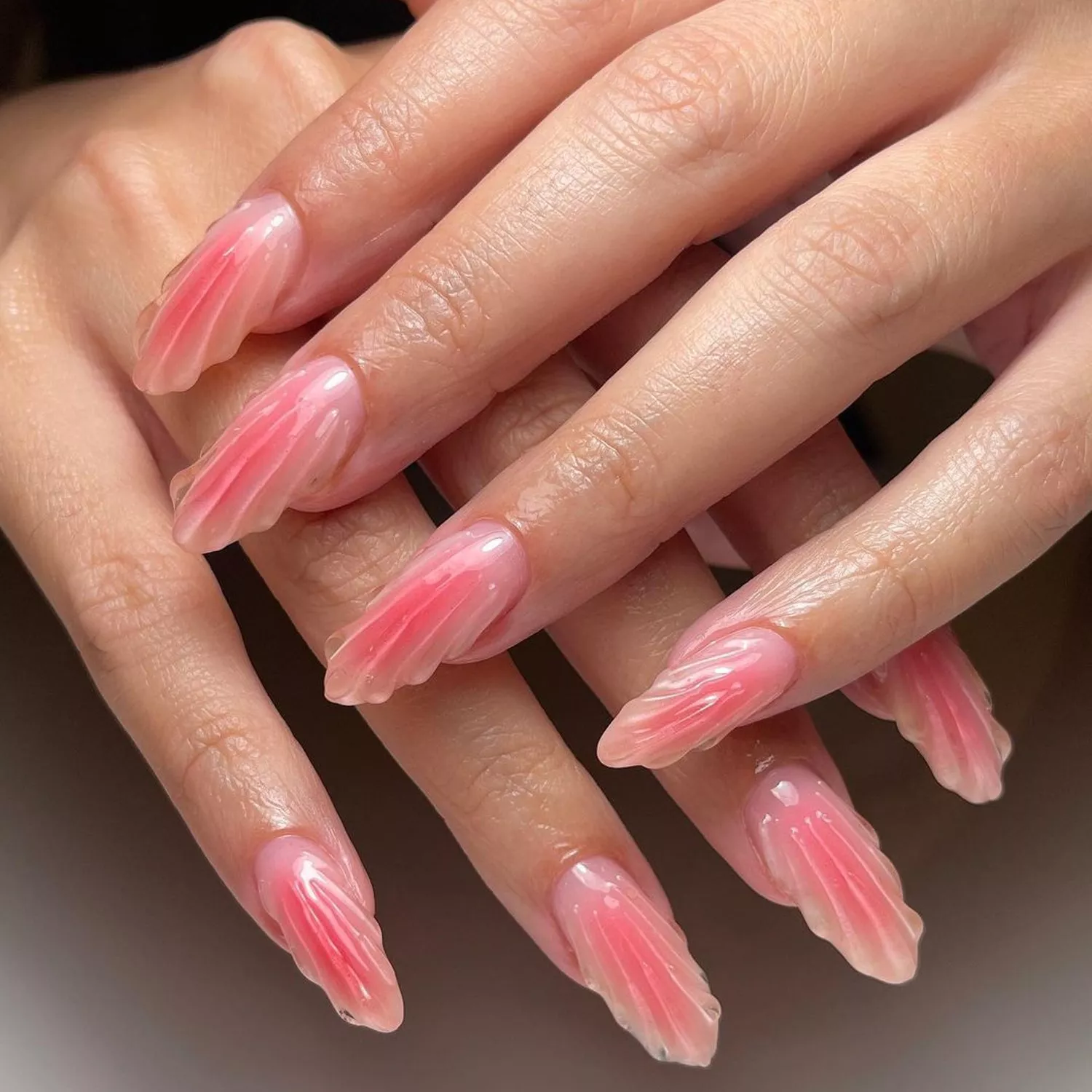 3D peach ombre seashell manicure