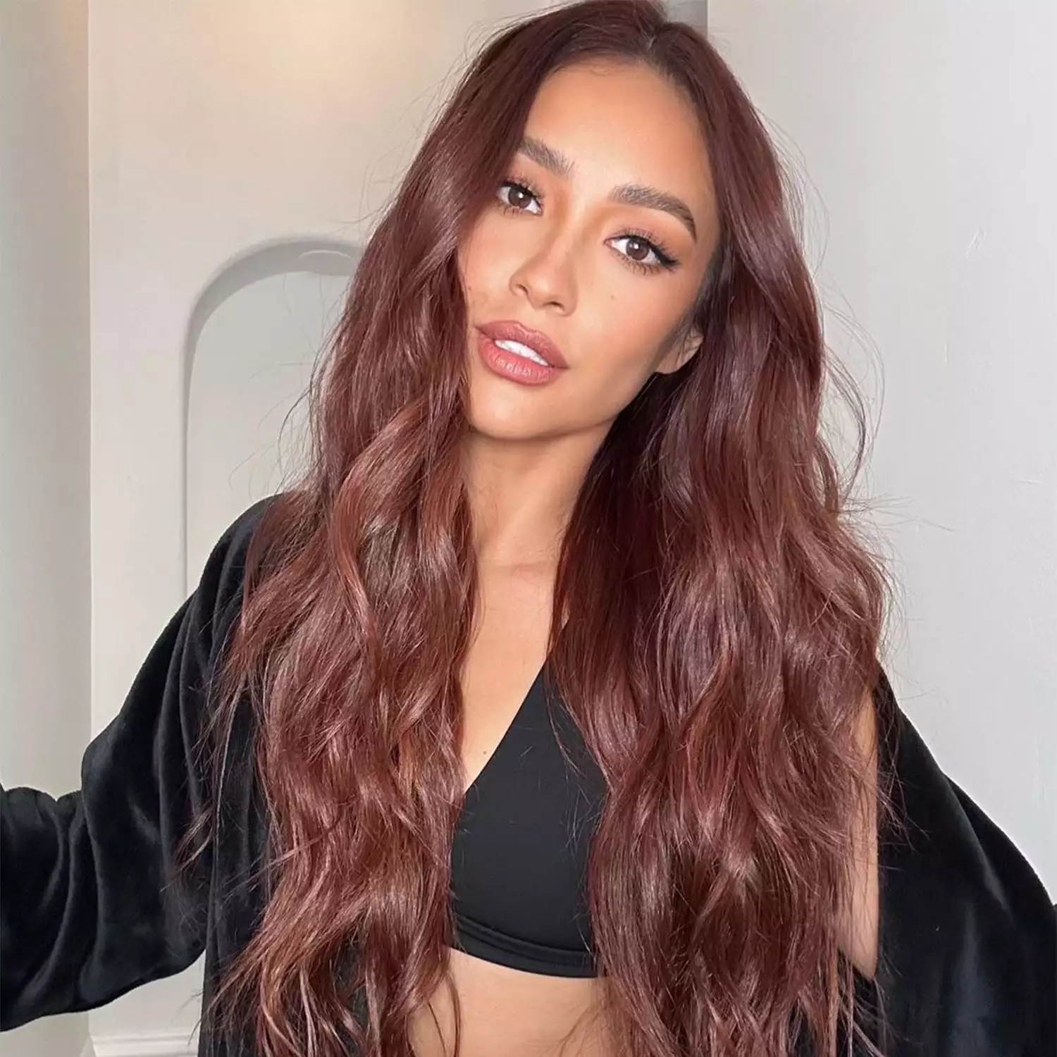 Shay Mitchell with cherry cola hair 