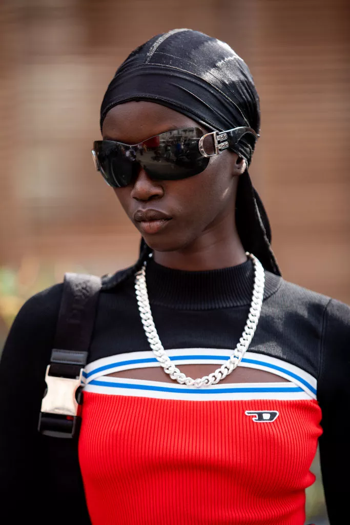 Woman with braided cornrows wearing a durag