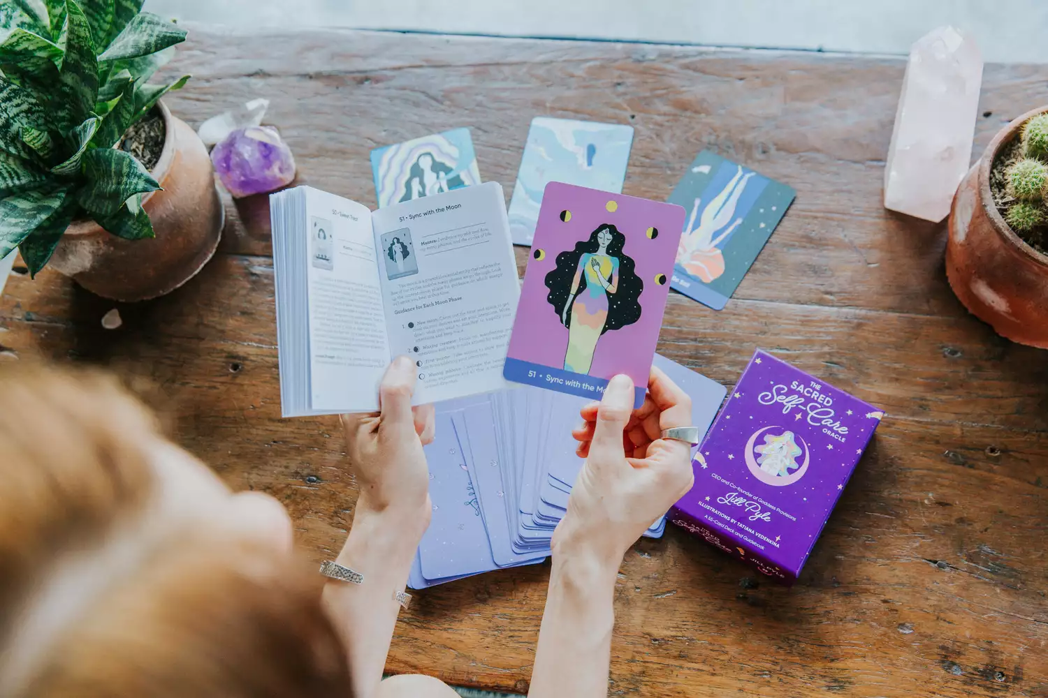 Goddess Provisions founder learning the meanings of each card in her tarot deck.